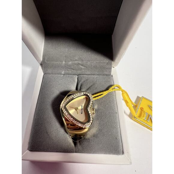 New Invicta Heart-Shaped Gold Flexible Ring Watch – Elegant, Romantic & Unique